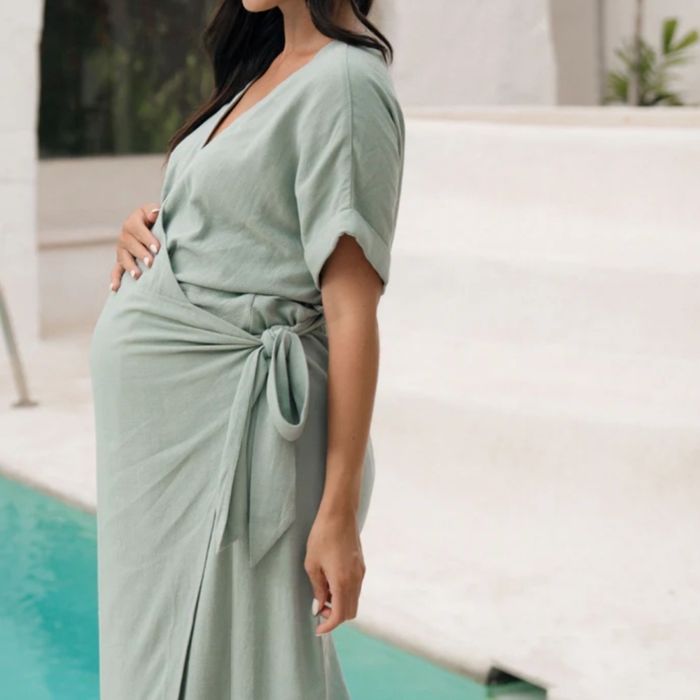 NWT Sage Wrap Midi Dress with Side Tie